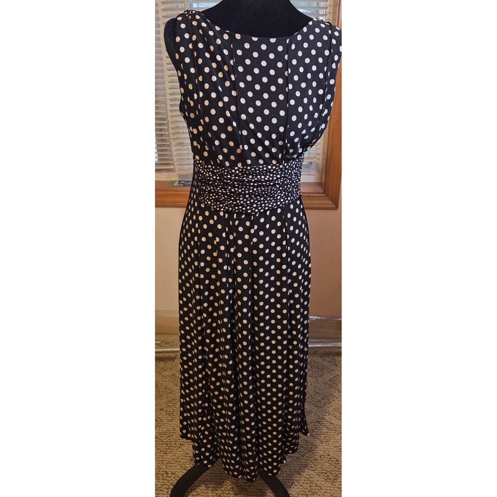 PERCEPTIONS NEW YORK Black White Polka Dot Ruched Waist Maxi Dress 6